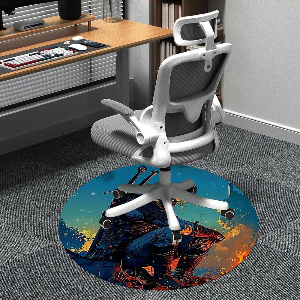 1PC Warrior Armor Office Round Rug, Non-slip, Soft and Durable Office Rug for Interior Decoration, Perfect for Office, Beautiful Decoration
