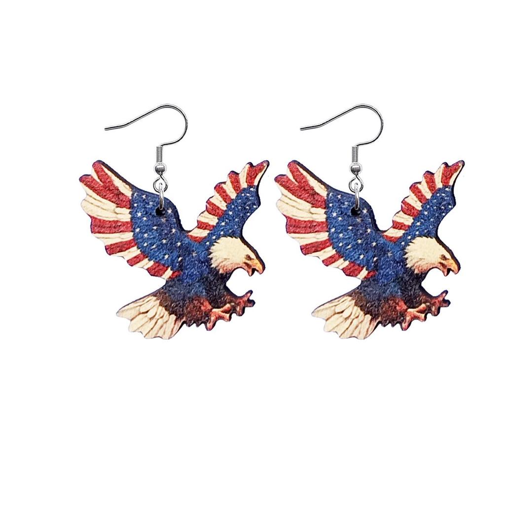 American Flag Wooden Earrings: Heart, Flower, Eagle Claw & Pet Paw Styles for Independence Day Celebrations
