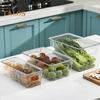 Food Storage Box Non-skid Bottom Transparent with Handle And 2 Removable Divider Vegetable Fruit Caddy Bin Fridge Pantry Kitchen Snacks Seasoning Tea