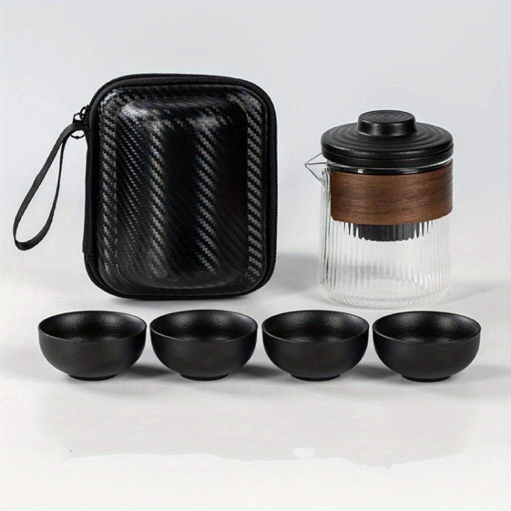 1set  Travel Tea Set Ceramic Express Cup Portable Travel Tea Set One Pot Four Cups Outdoor Car Simple And Portable Foaming