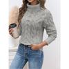 VEZFAA Women's Fashion Casual Fall Winter Solid Color Print Long Sleeve High Neck Sweaters