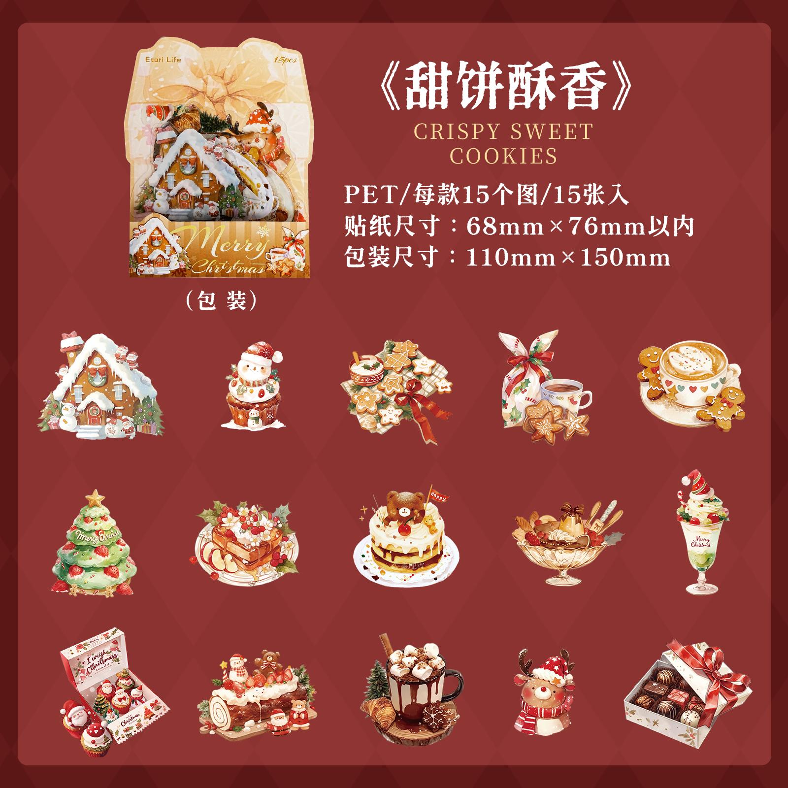 

15 heets Christmas Theme PET Sticker Pack For Scrapbook DIY Photo Frame Collage Decor, Christmas Gift Decorative Stickers