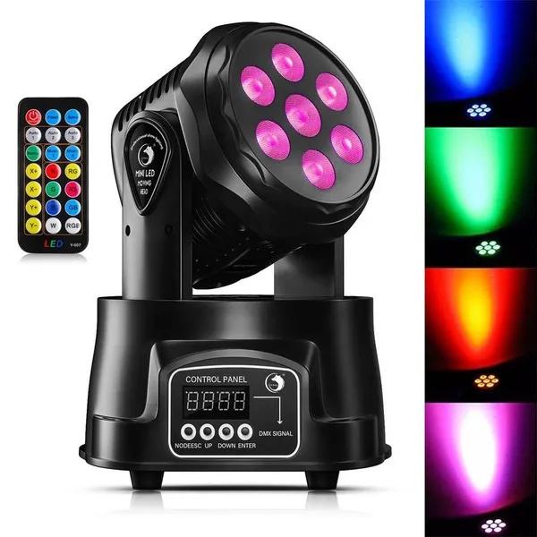 Upgraded 120W 7 LEDs Moving Head Llights RGBW DMX512 Remote Control Stage Lighting DJ Equipment Disco Party Lights Bar