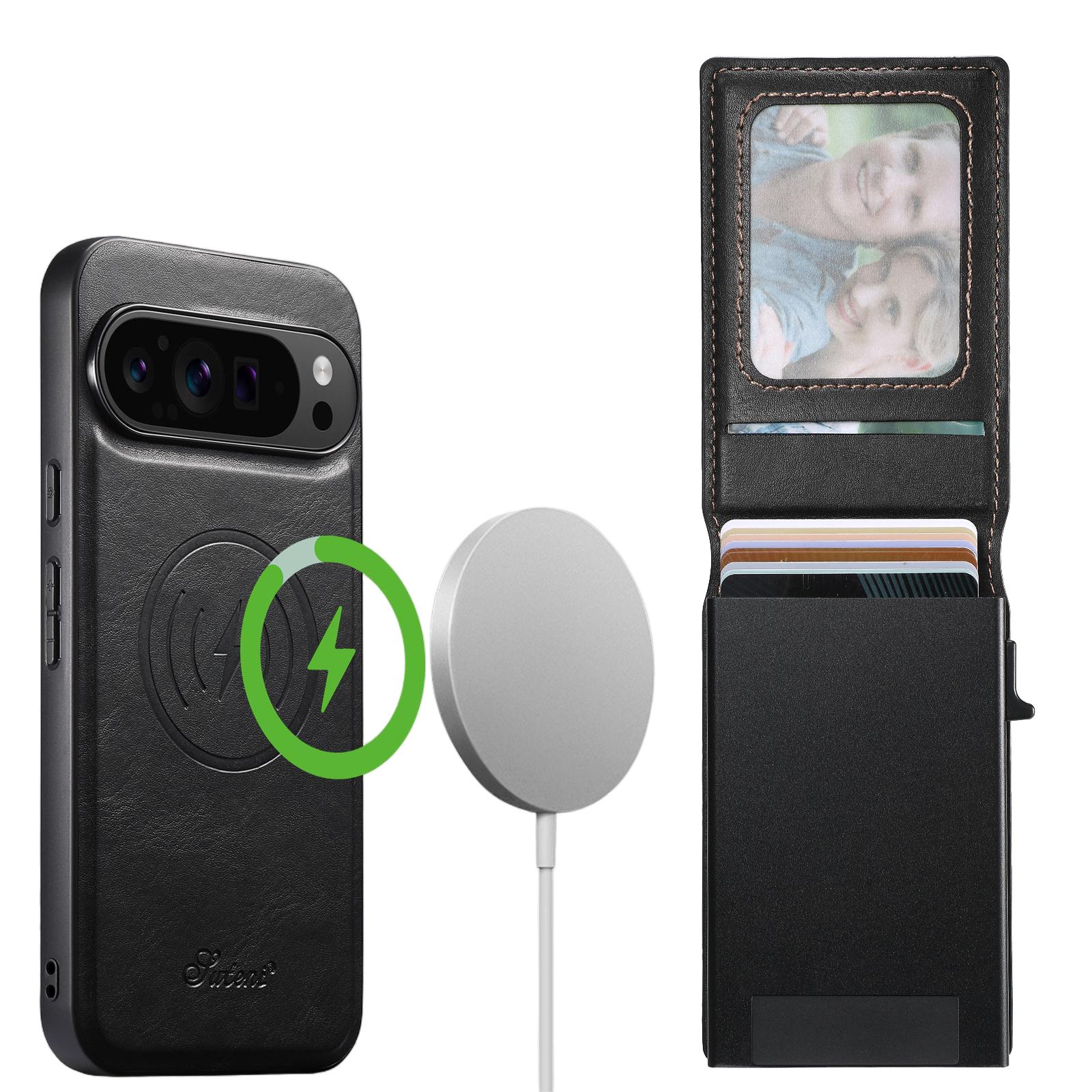 

SUTENI H19 For Google Pixel 10/10 Pro Magnetic Case Waxy Texture Card Slots Leather Back Phone Cover Black