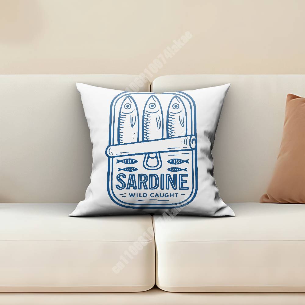 Sardine Fish Retro Seafood Pillow Cover Sofa Couch Cushion Case Creative Workspace Accent Home Decor