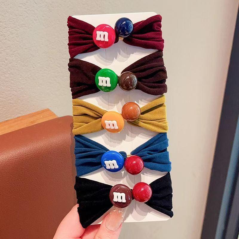 Solid Color Beaded Elastic Hair Ties - Non-Creasing Cute Headwear for Women