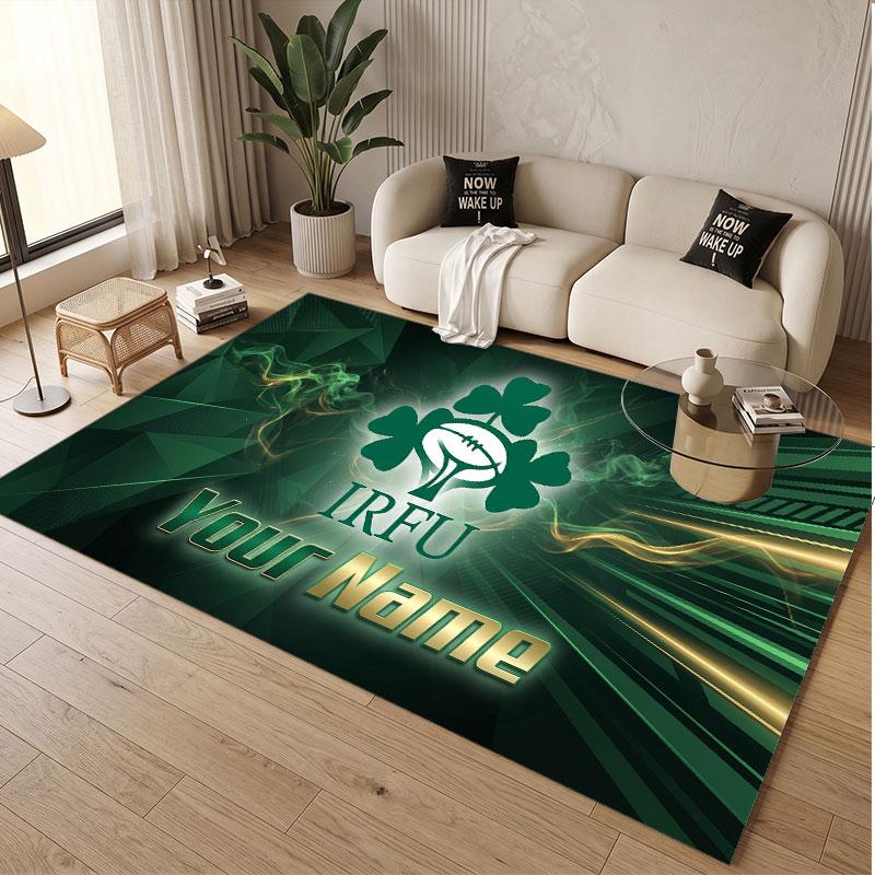 Custom Rug Ireland Rugby Pattern Print Name Text Soft Non‑Slip Floor Carpet for Home Indoor Decoration