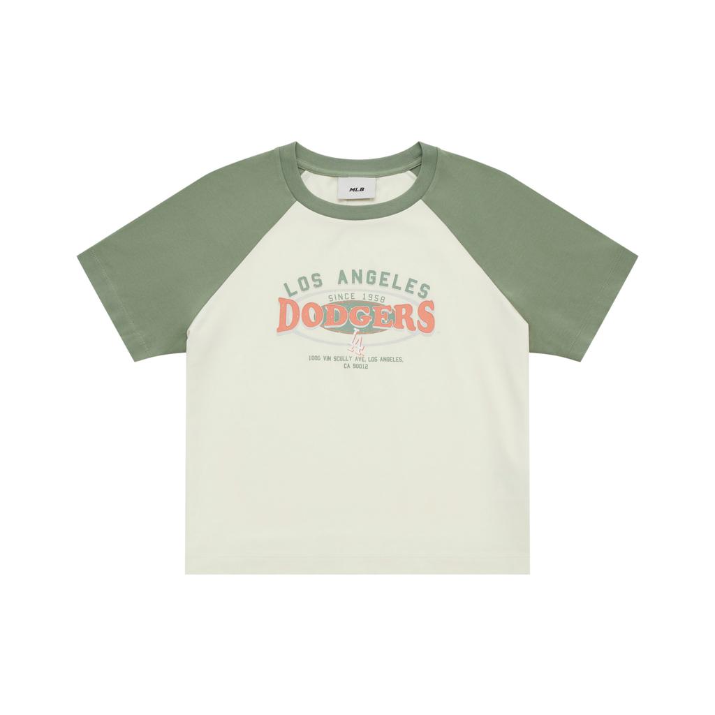 New MLB Preppy Style Collection Los Angeles Dodgers SS25 T Shirt Women's Cream 3FTSV0853-07CRS