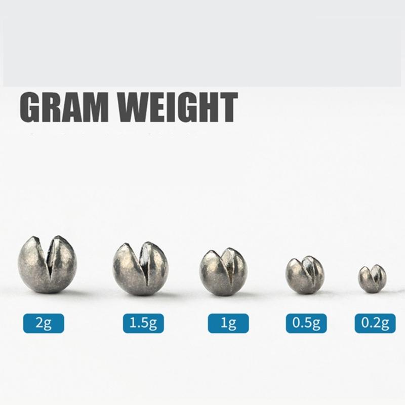 100pcs Fishing Weights Sinkers Fishing Tackle Accessories Open Mouth Design Weights Split Shot Fishing Sinkers 5 Sizes