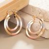 Double Layer Two Tone Hoop Earrings for Women Stylish Three Tone Round Circle Earrings Fashion Daily Party Jewelry