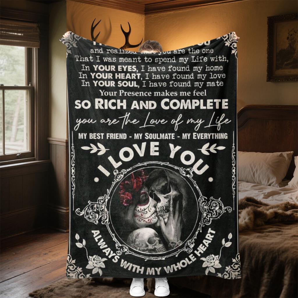 Gothic Skull Love Forever Always Plush Blanket Soft Comfortable All Seasons Perfect Sofa Office Naps Outdoor Travel Makes Great Gift