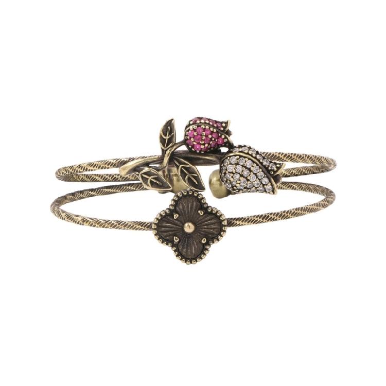 Регулируемый латунный браслет-манжета с дизайном розы и сверкающими кристальными вставками Винтажные украшения для женщин 1