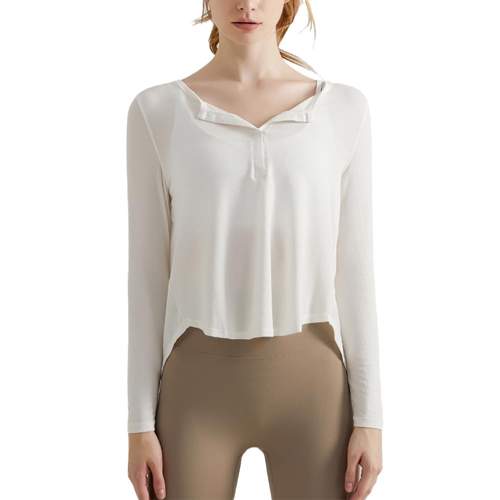 

MORGEN SKY Long Sleeve Yoga Loose and Flattering for Spring and Stylish Pullover CX060 Women s Top, Fit, Sportswear, Fitness, Training, Sweat-Wicking, білий