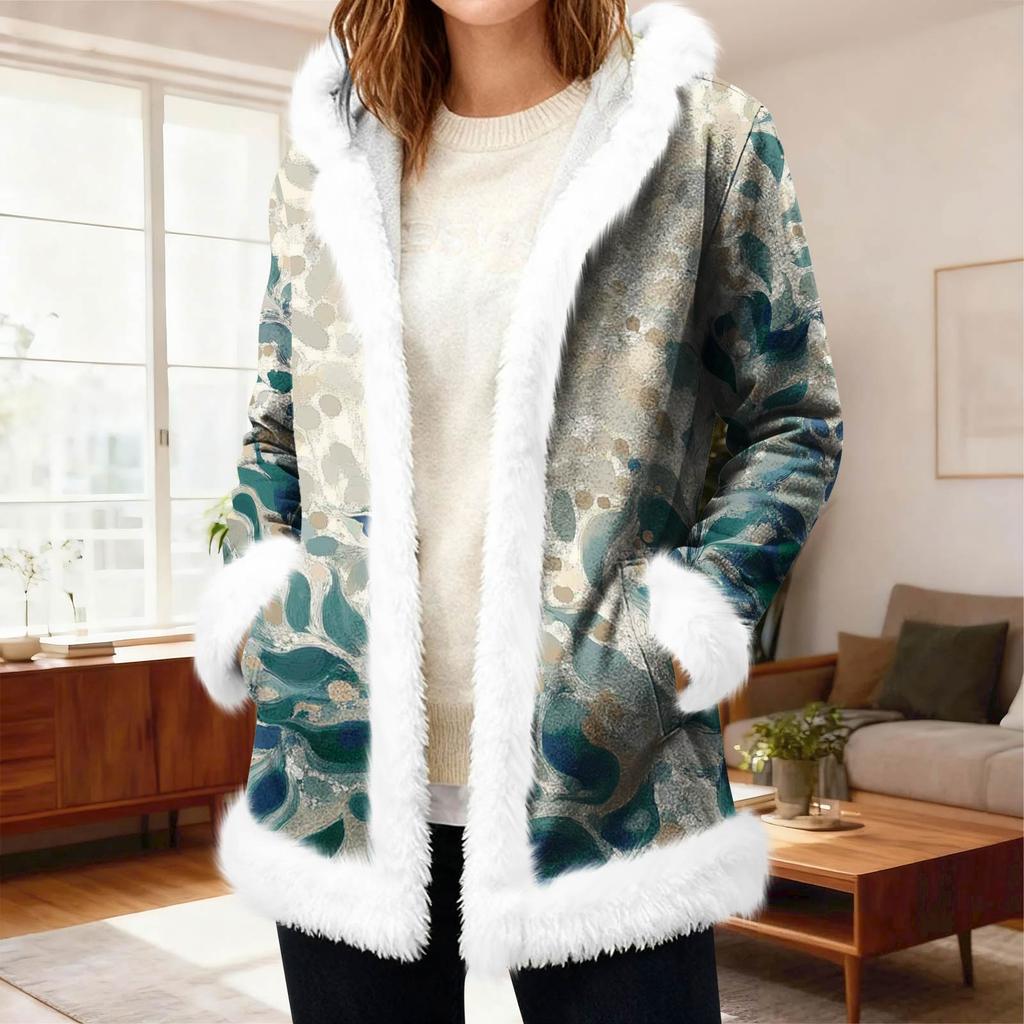 Women's Casual Fleece Hooded Cardigan With Pockets Warm Outerwear