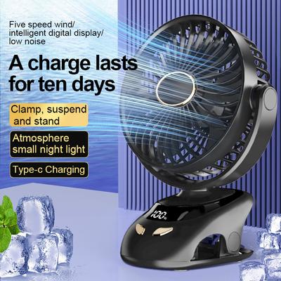 Tragbarer kabelloser elektrischer Clip-on-Desktop-Ventilator, 6000-mAh-Akku, tragbarer elektrischer Mini-Ventilator für Outdoor-Reisen für Kinderwagen