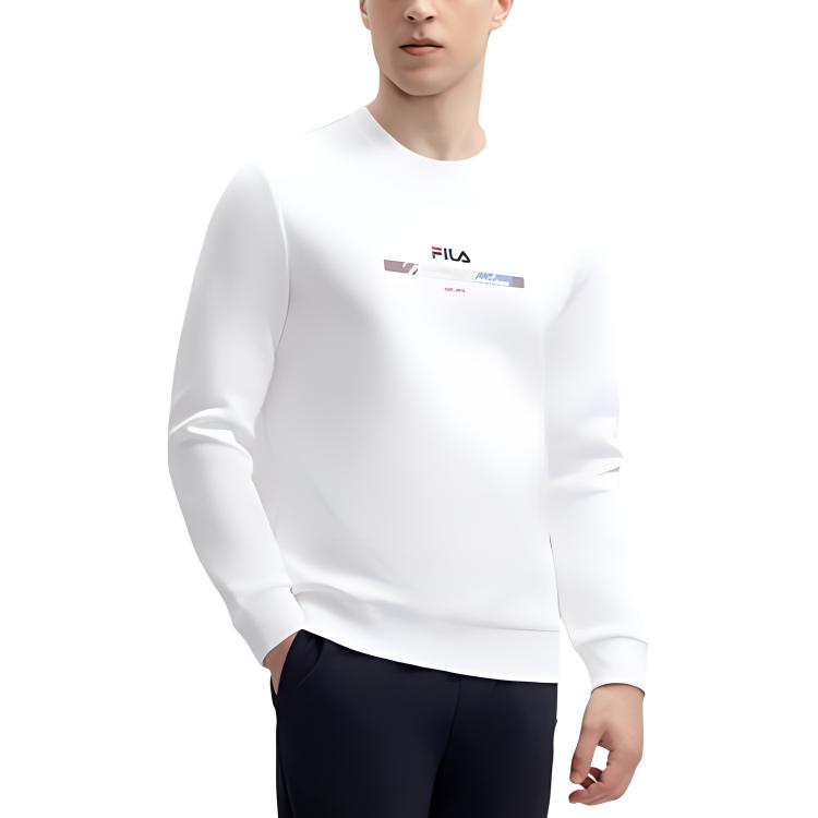 FILA Mens Knitted Spring 2024 New Business Commuter Pullover Simple Casual Sweatshirt Men sweatshirt Standard-White F11M411213F-WT