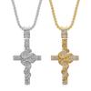 Colar de Cruz Dourada Hip Hop Pingente com Design de Cobra Corrente Caixa 3mm Banhado a Ouro 18K Robusto Unissex Presente