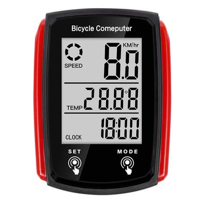 Ciclocomputador de Bicicleta com Velocímetro e Odômetro com Fio à Prova d'Água para Bicicleta de Ciclismo com Display LCD Velocímetro à Prova d'Água para Bicicleta-Vermelho