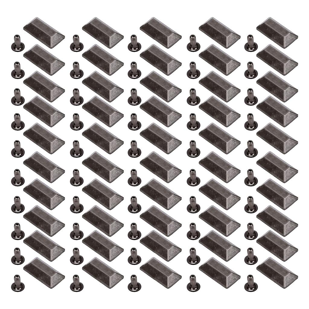 50 Sets Leather Rivets 18x9mm Antique Silver Rectangular Trapezoid Rivets with 3x7mm Iron Trumpet Foot for Craft Repair