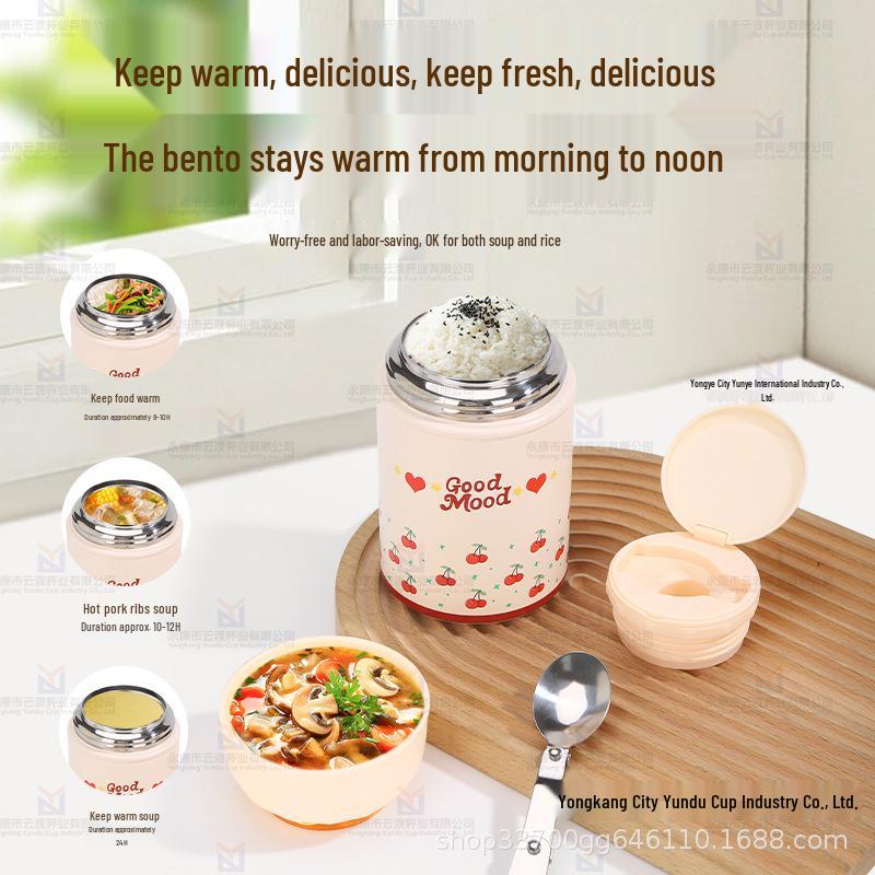 Portable 316 Stainless Steel Thermal Cooker with Embossed Design, Large Capacity Insulated Lunch Box & Handheld Stew Pot
