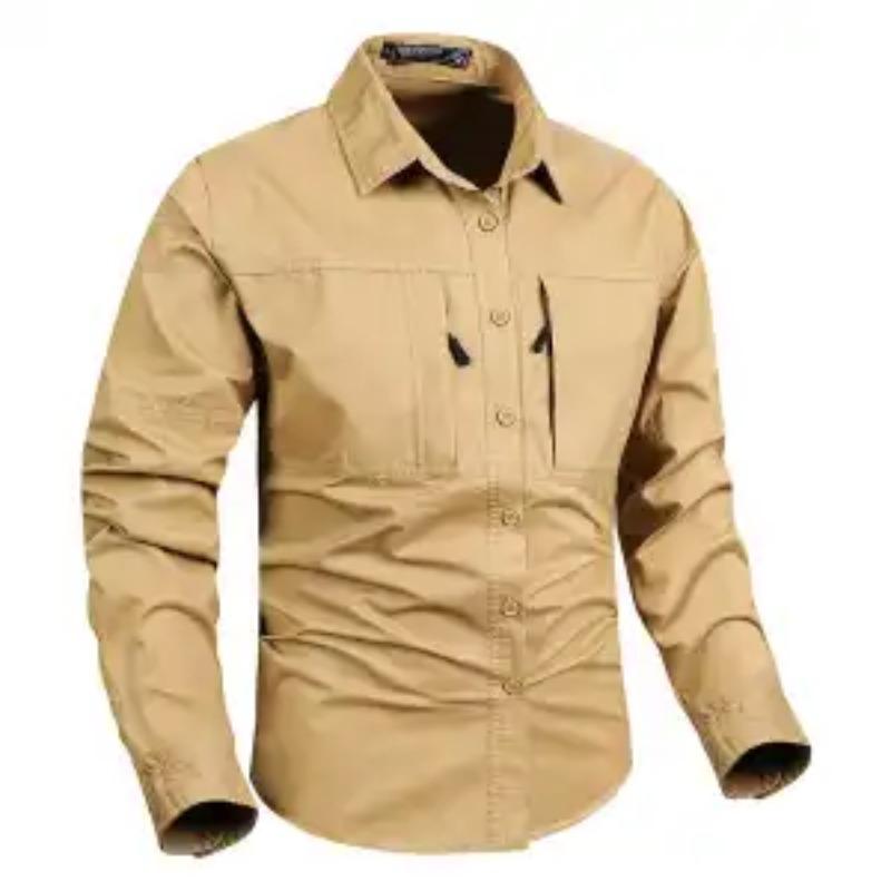 Autumn New Men's Quick-drying Tactical Long-sleeved Shirt Outdoor Workwear Loose Multi-pocket Harajuku Lapel Shirt