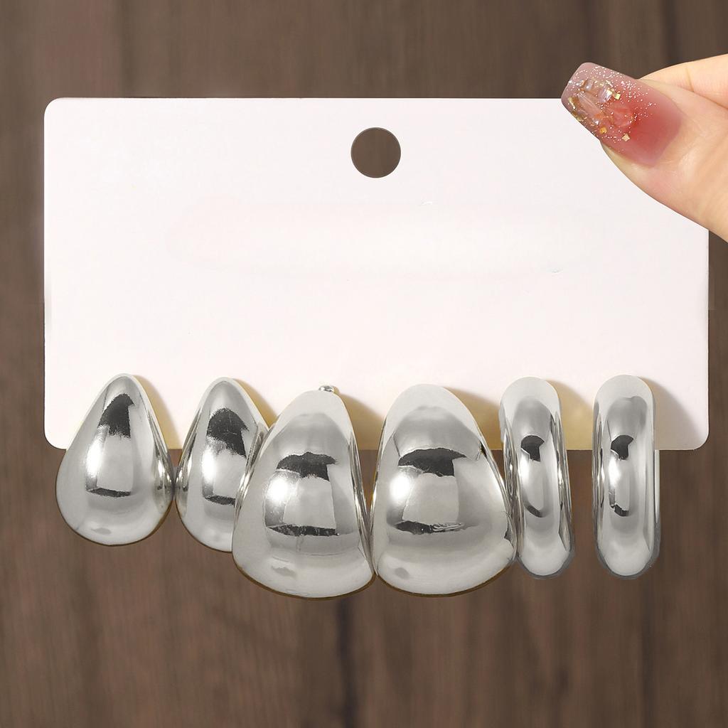 9pcs Gold Color Drop Shape Geometric Earrings Set for European and American Women Minimalist Round Design Jewelry Gifts