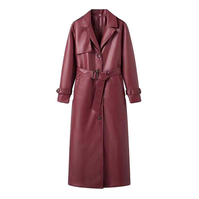 Women's Kaslead Fashion Long Leather Suit Collar