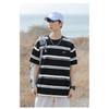 Men's Summer Couples Short Sleeve T-Shirt Loose Fit Japanese Black And White Striped Round Neck Top Casual Shirt For Men Stylish Summer Apparel