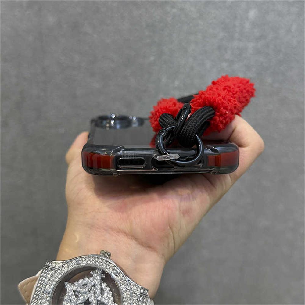 Hybrid Bumper Armor Transparent With Wrist Strap Case For 15 17 11 12 13 14 16 Pro Max Plus XR Shockproof Air Bag Cover