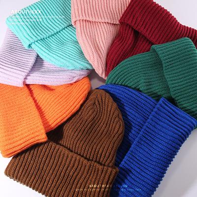 Hat Women's Autumn and Winter Fashion Solid Color Loose Knitted Hat Men's Thickened Woolen Hat Winter Warm Ear Protection Cold Hat