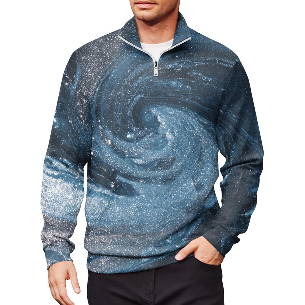 Men's Loose Casual 1/4 Zip Sweatshirt Fashion Printed Long Sleeve Top With Pockets