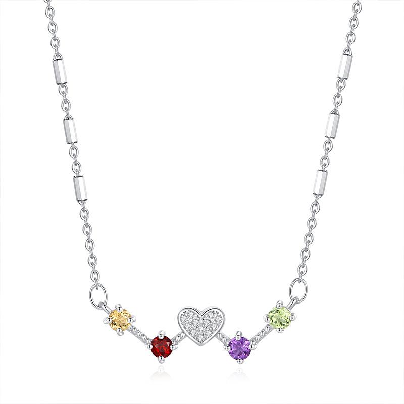 

Rainbow inlaid natural crystal stone electrocardiogram love pendant s925 sterling silver necklace women s highend design collarbone chain jewelry gift 925 silver