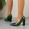 Scarpe col tacco alto da donna con plateau, chiuse in punta, stampa leopardo, slip-on, punta acuminata, per abito da lavoro, ufficio, matrimonio, festa, scarpe con tacco a blocco per donna