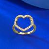 New S925 Silver Yellow Hollow Heart Ring Set with Love, Small and Elegant, Women's Niche Wedding Jewelry
