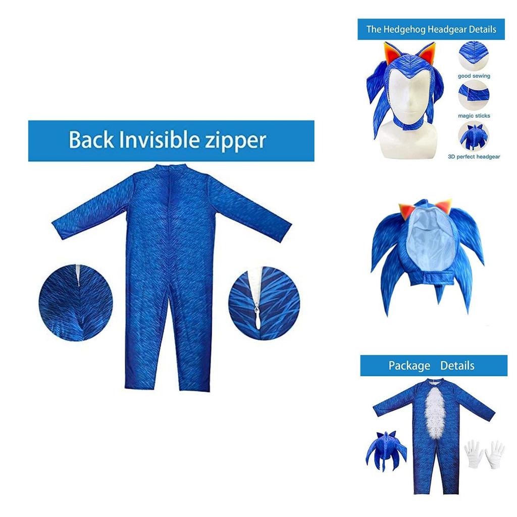 Sonic The Hedgehog Kinder Deluxe Kostüm Jumpsuit für Halloween Cosplay