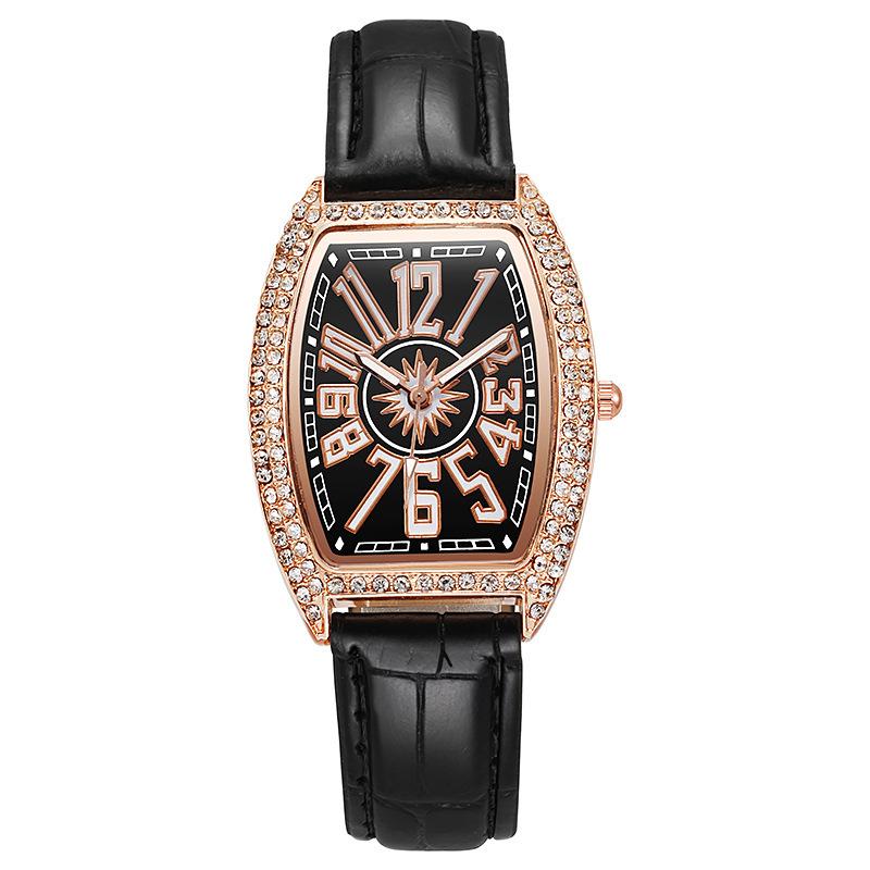 Women Retro Vintage Tonneau Crystal Mutli Color Diamond Inlay Barrel Type Large Digital Facet Wristwatch
