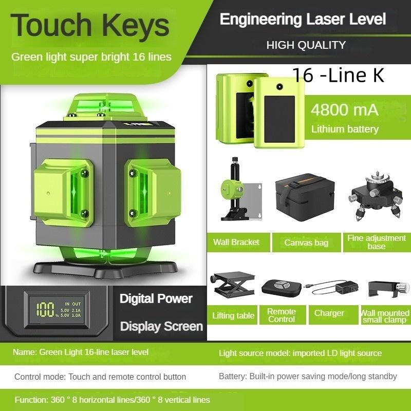 4D 12/16 Line 360° Portable Self-Leveling Spirit Level Horizontal and Vertical Cross Laser Projector New Green Light Laser Level