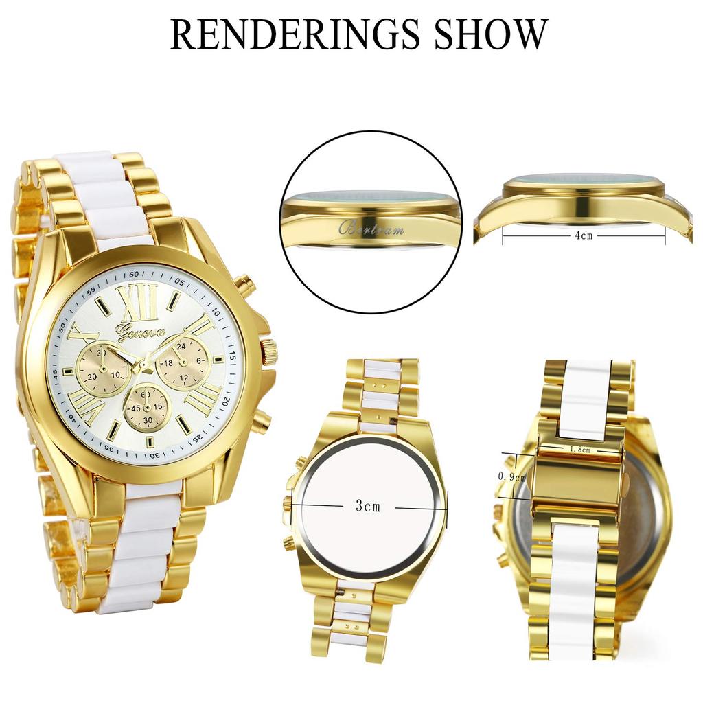 JewelryWe Fashion Watch Analog Display Quartz Roman Numeral Dial Silicone Band Waterproof for Daily Life Men's (White.Gold)