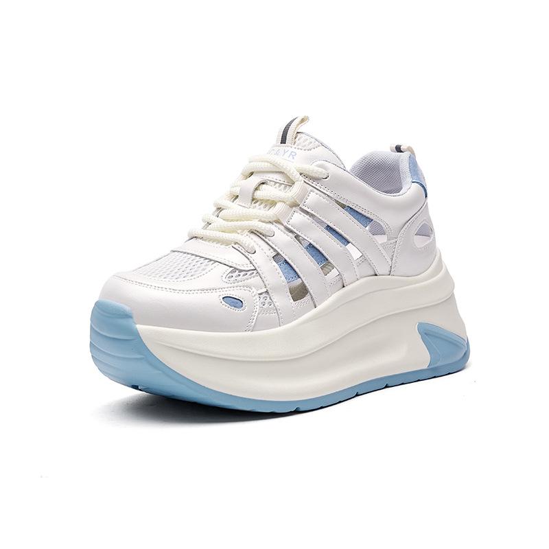 

2025 лето новый цвет подошвы белые туфли женские повседневные туфли сетчатые полые дышащие толстая подошва универсальные увеличение роста ретро 40 синий