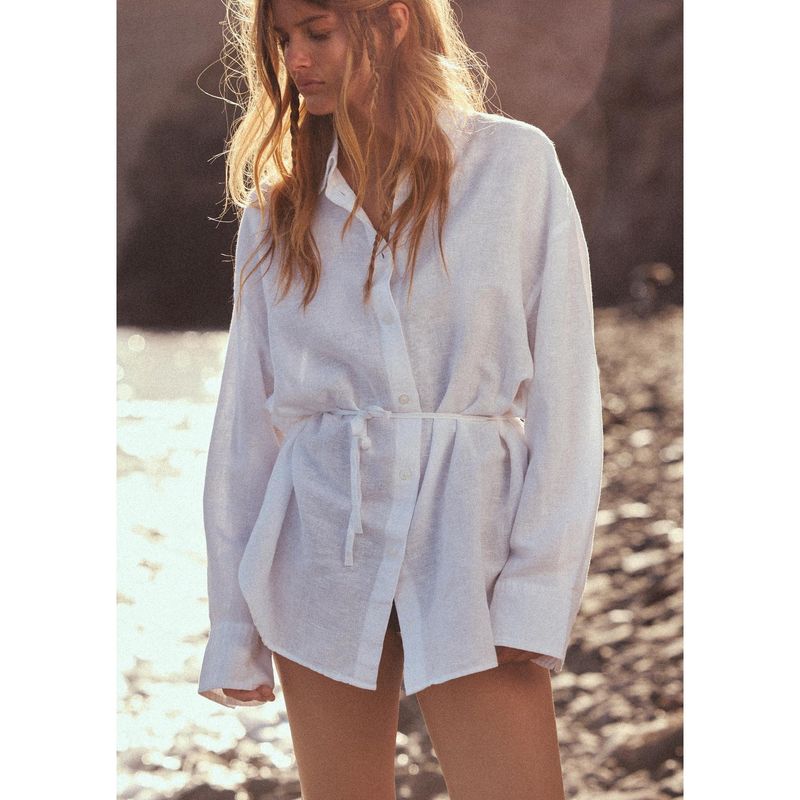 Spring New Women's Clothing Work Clothing Linen Blended Draping Shirt 4764055 4764052 4764051