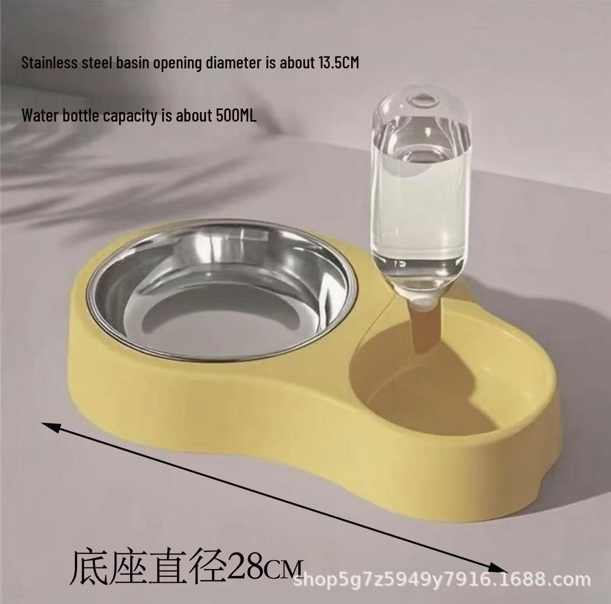 Automatic Double Pet Bowl - Anti-tip Feeding Station for Cats and Dogs Yellow 28cm