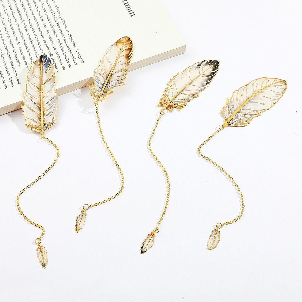 Feather Shape Metal Bookmark With Feather Pendant Pagination Mark  Book Lovers Writers Readers