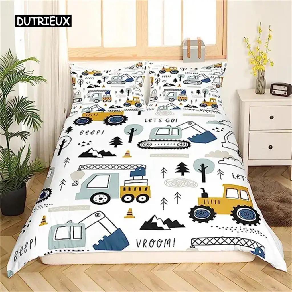 Duvet Cover Cartoon Excavator Tractor King Duvet Cover Cartoon Construction Truck Bedding Sets Vehicle for Children Room Decor