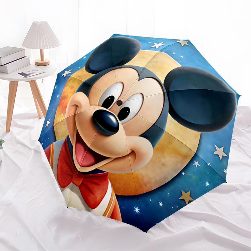 1pc Mickey Mouse Folding Umbrella, Automatic Folding. It Has Eight Sturdy Ribs, Making It Convenient for Outdoor Use yy0729007