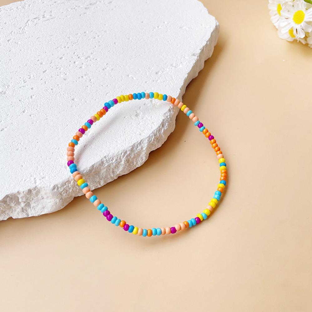 1PCS Women's Anklet: Colourful Fashion Girl Tiny Seed Bead Foot Bracelet In Yellow, Pink and Blue – Summer Bohemian Anklet Gift Jewellery
