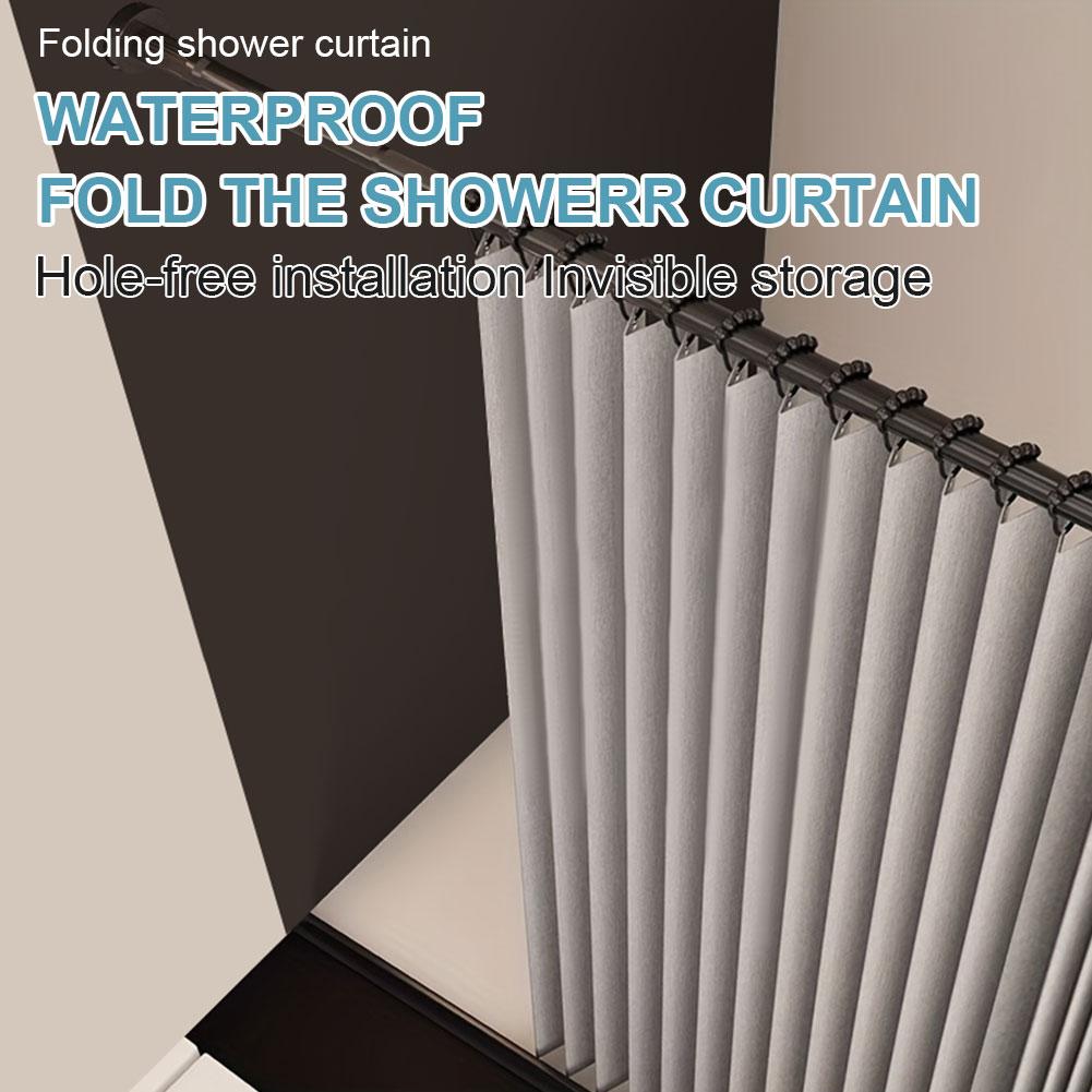 Foldable Magnetic Shower Curtain Waterproof Bath Curtain with 14 Hooks Privacy Modern Bathroom Bathtub Punch-free Divider