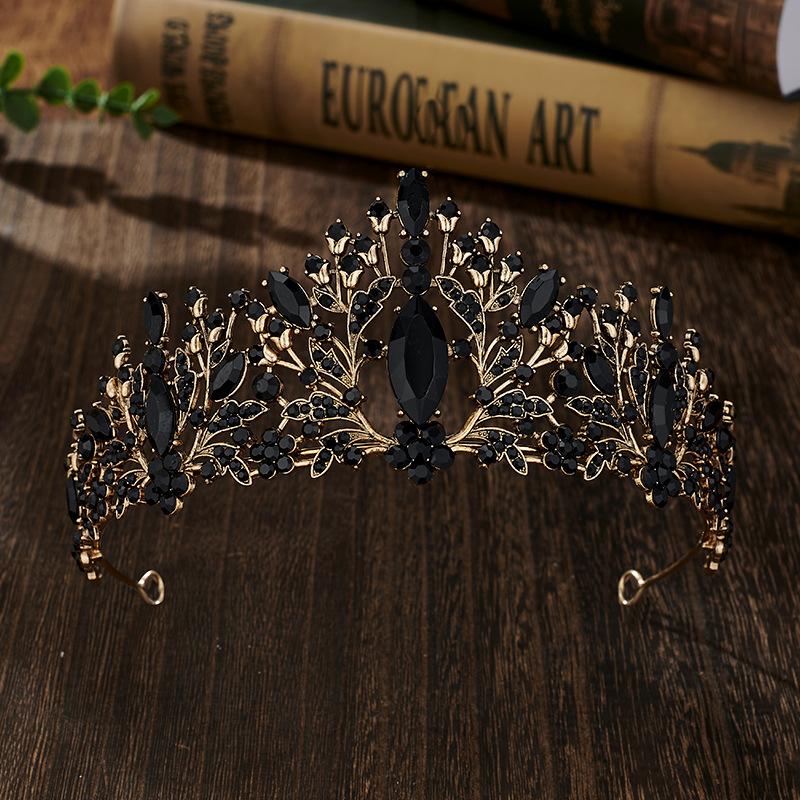 Colorful Rhinestone Bride's Crown Retro Style  Golden Wedding Design  Alloy Crown Headwear  Dress Accessories