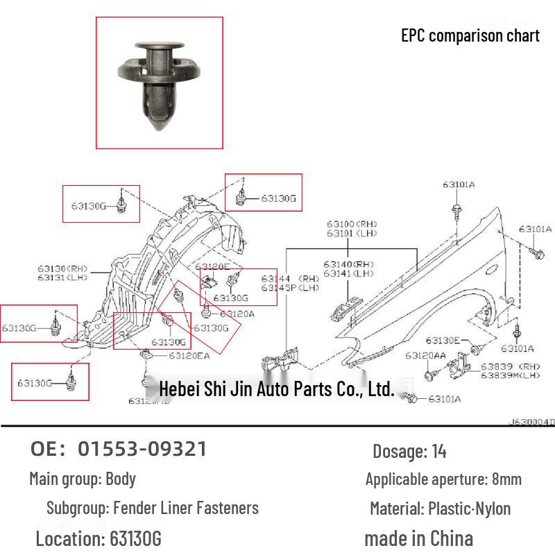 Nissan Venucia Schmutzfänger Kotflügelverkleidung Clip für Teana, Sylphy, Qashqai 0155309321