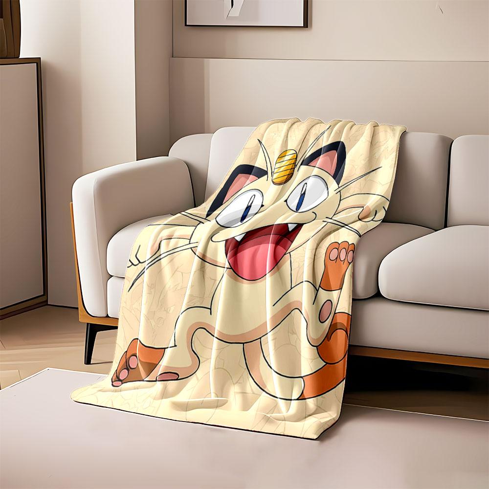 

A cartoon cat-like character with a gold coin on its forehead, smiling. for all seasons blanket lunch break throw gift 80cm x 120cm