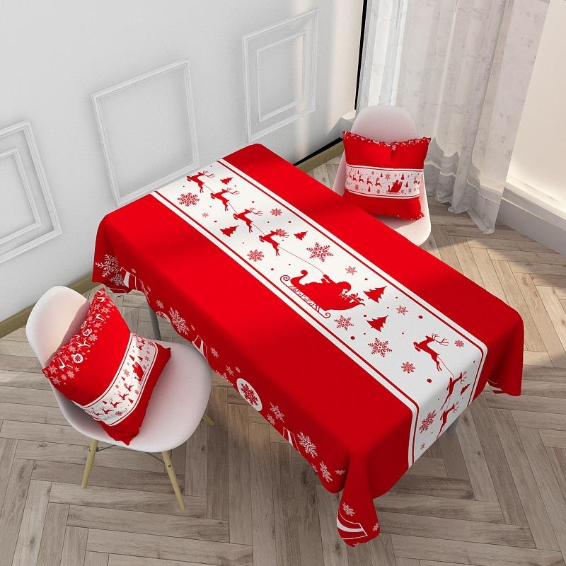 Red Christmas  Waterproof And Oilproof Tablecloth Cartoon Holiday Printing Elk Series Tablecloth Wedding Decoration Table Mat